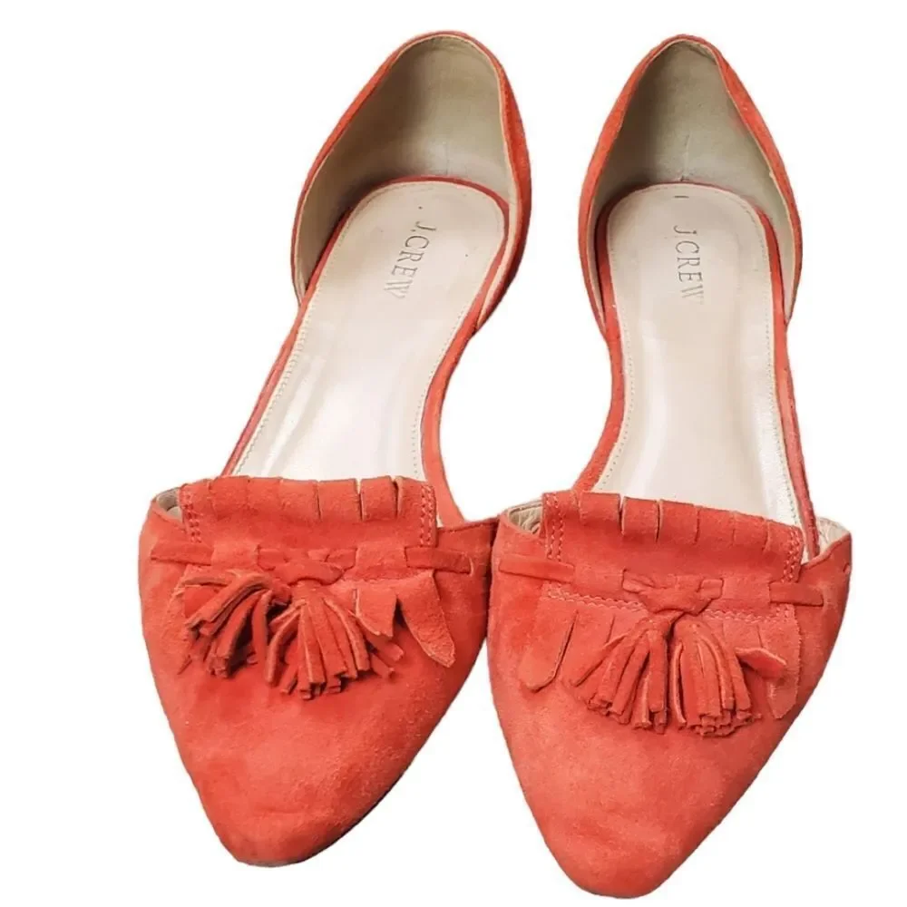 J.Crew Orange Fringe Suede Ballet Flats